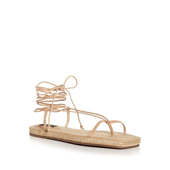 AQUA Womens Beige Thong Square Toe Lace-Up Leather Espadrille Shoes 9.5 B - Picture 1 of 4